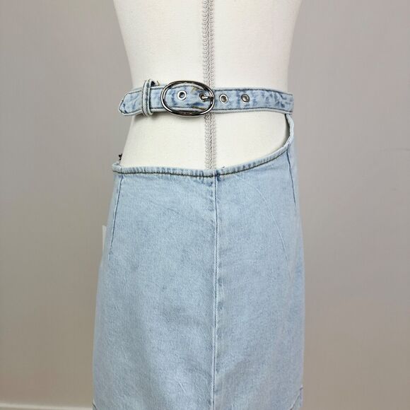 WeWoreWhat Cutout Denim Skirt Mini High Waist Light Blue Buckle Large NWT - Picture 8 of 11